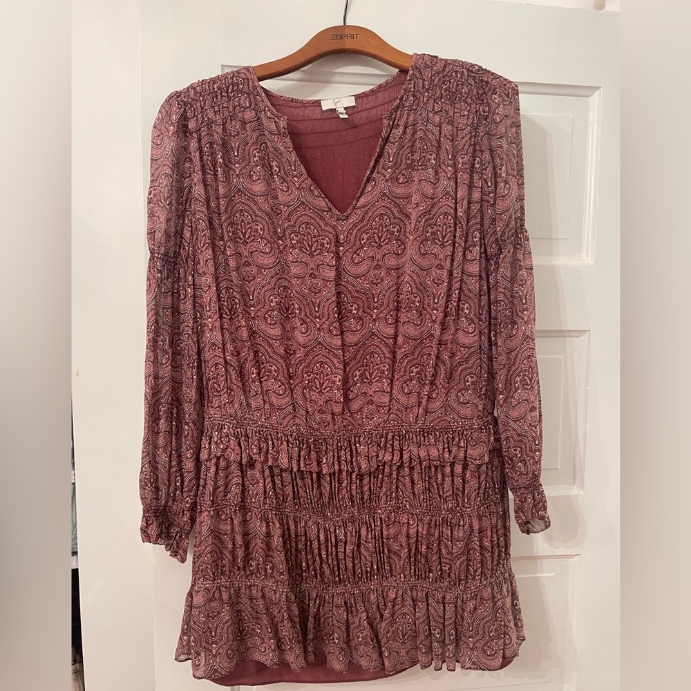 Joie Silk Long- Sleeved, Short Dress, Size S, Burgundy
